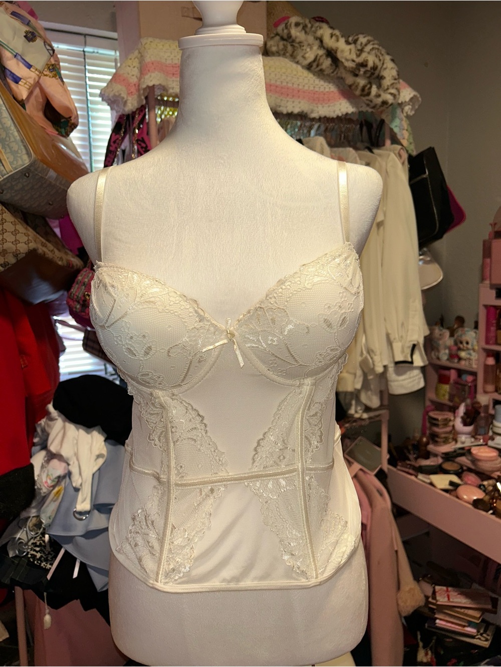 Lace Longline Bustier Corset Top - Cream